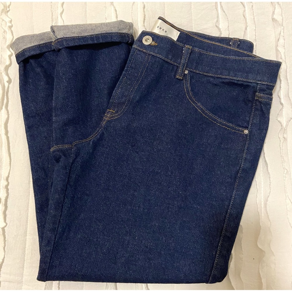 SENE Men's Tailored Tapered Designer Hipster Dress Jeans Dark Wash Denim 34x27